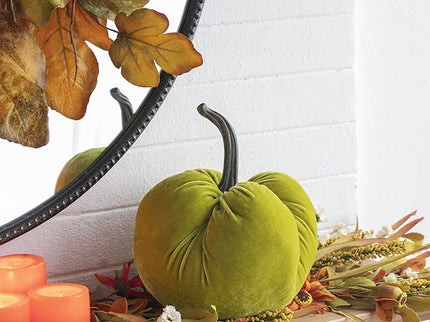Velvet Weighted Pumpkin With Resin Stem Apple, Pumpkin Ornament Decor For Holiday Harvest Festival Fall Festival & Thanksgiving (Set of 2) - Green