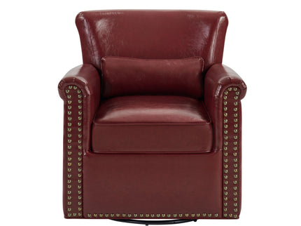 Swivel Accent Chair With Rolled Arm, Sewn Pillow Back, Nailhead Trim For Living Room