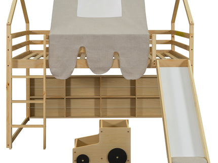 Loft Bed With House Shaped Frame And Tent