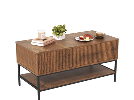 Rectangle Lift Top Coffee Table With Hidden Storage And Lower Shelf - Brown