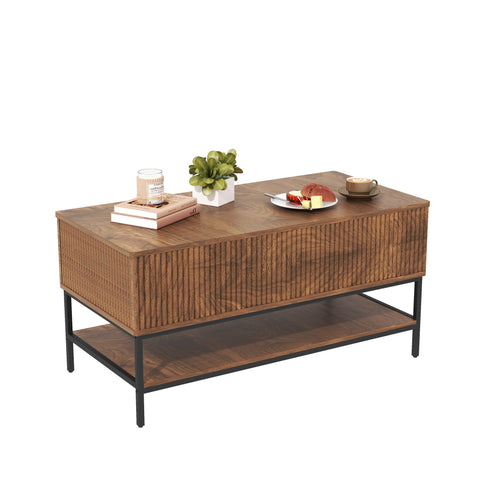 Rectangle Lift Top Coffee Table With Hidden Storage And Lower Shelf - Brown