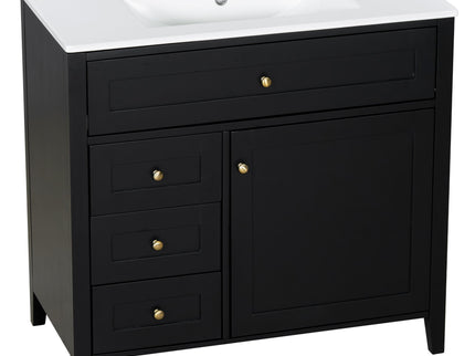 Bathroom Vanity With Sink, 3 Drawers & Cabinet With Adjustable Shelves