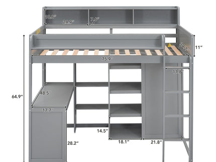 Loft Bed With Built In Desk, Storage Shelves, And Wardrobe
