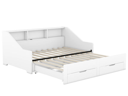 Daybed Frame With Storage Bookcases, 2 Drawers, Charging Station