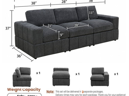 Oversized Modular Sectional Sofa 3 Piece Set For Living Room - Dark Gray