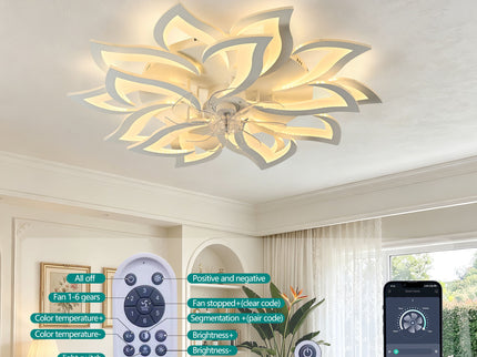 Ceiling Fan With Remote Control And Lights, 6 Speeds, 3 Color Temperatures, Low Profile Flush Mount
