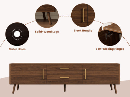 70" TV Stand With Storage Drawers And Cabinets For TVs Up To 80" - Walnut