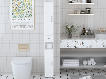Slim Tall Bathroom Storage Cabinet With Adjustable Shelves, 2 Doors Freestanding Cabinet - White