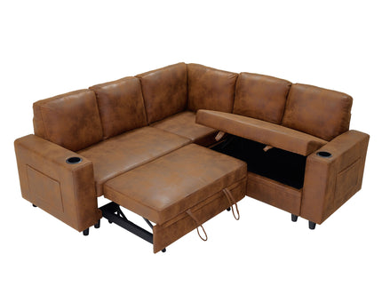 Upholstered L - Shape Sectional Sofa Bed With Pull Out Sleeper And Storage