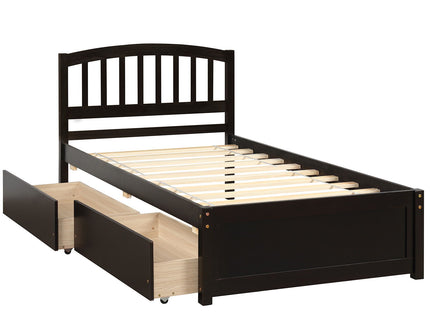Platform Storage Bed Wood Bed Frame With Two Drawers And Headboard