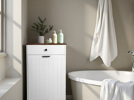 Tilt Out Trash Cabinet With Drawer, 10 Gallon Hamper - White