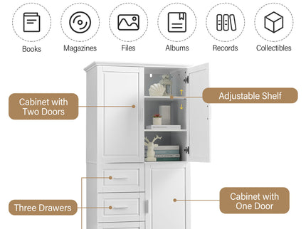 Tall And Wide Storage Cabinet With Doors, 3 Drawers