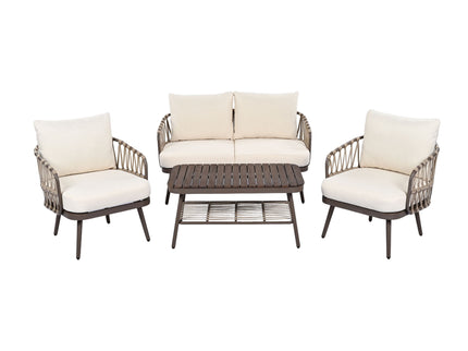 4 Piece Outdoor Patio Furniture Set, Metal Chairs With Woven Rope U Shaped Backrest