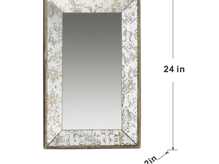 Antique Rectangle Mirror With Floral Accents, Mirrored Display Tray, Hanging Wall Mirror