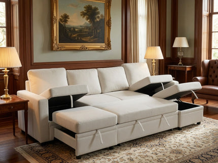 Extra Wide U - Shape Convertible Sleeper Sofa Bed With Dual Storage Ottoman