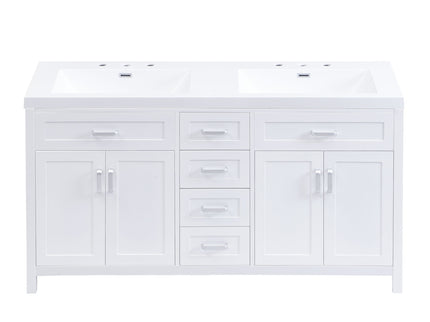 59.1" Minimalist Double Sink Bathroom Vanity With Top, Soft Close Doors & Drawers - White