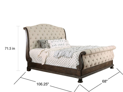 Sleigh Bed With Button Tufted Fabric Headboard And Footboard