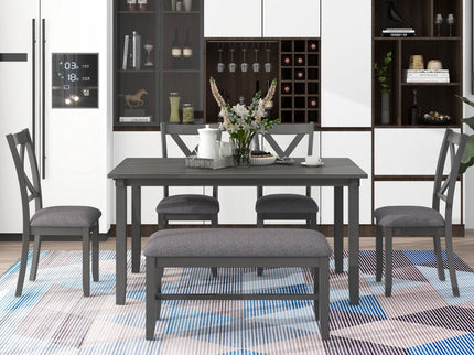 6 Piece Rectangular Dining Table Set With 4 Chairs And Bench