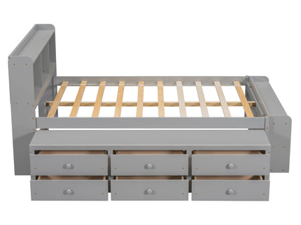 Bed With Bookcase Headboard, Under Bed Storage Drawers And Bed End Storage Case