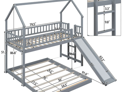 House Bunk Bed With Slide And Built In Ladder