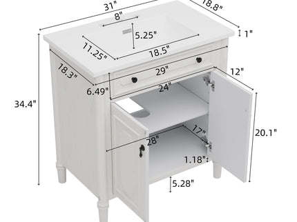 Vintage Bathroom Vanity With Sink, Rustic Cabinet With Soft Close Doors