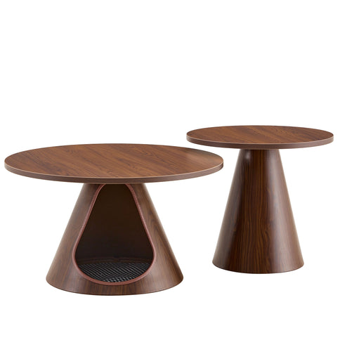 Nesting Coffee Table With Integrated Cat Cave Bed (Set of 2) - Walnut