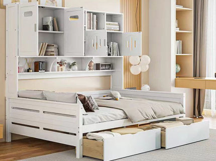 Daybed With All-In-One Cabinet And Shelf