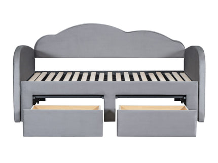 Upholstered Daybed With Cloud-Shaped Backrest, Trundle & 2 Drawers And USB Ports
