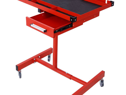 Adjustable Tear Down Work Table With Drawer For Garages, Repair Shops, And Diy, Portable, (4) 2.5" Swivel Casters, 220 Pound Capacity, Rubber Corners, Heavy Duty Steel