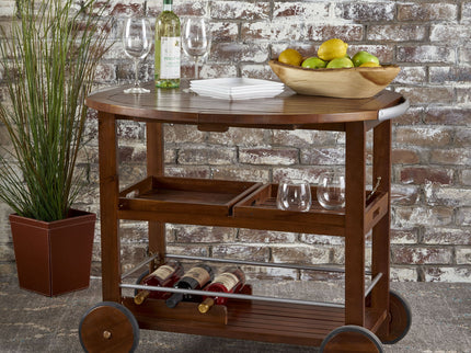 Wood And Aluminum Bar Cart With 2 Shelves - Oak / Silver