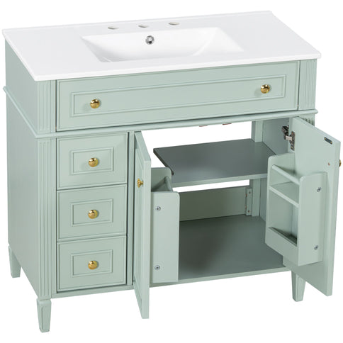 Bathroom Vanity With Sink, 3 Drawers & 2 Soft-Close Doors
