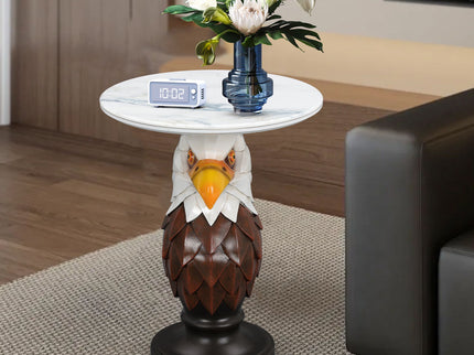 Eagle Head Accent Table, Animal Statue End Tables For Living Room - Brown / Antique White