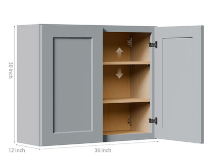 Shaker Wall Cabinet With Soft Close Hinges, Adjustable Shelves, Double Door