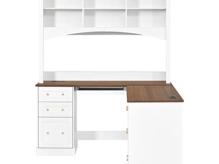 Space Saving L-Shaped Computer Desk With Keyboard Tray & Charging Stations