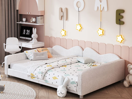 Upholstered Daybed, Sherpa Fabric Sofabed With Cloud-Shaped Backrest