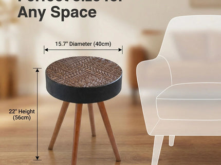 Round Coffee Table With Carved Top For Living Room