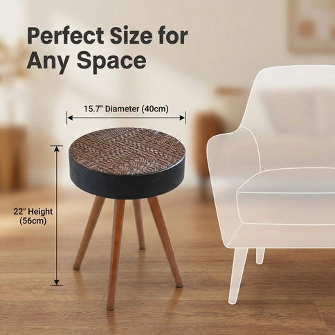 Round Coffee Table With Carved Top For Living Room
