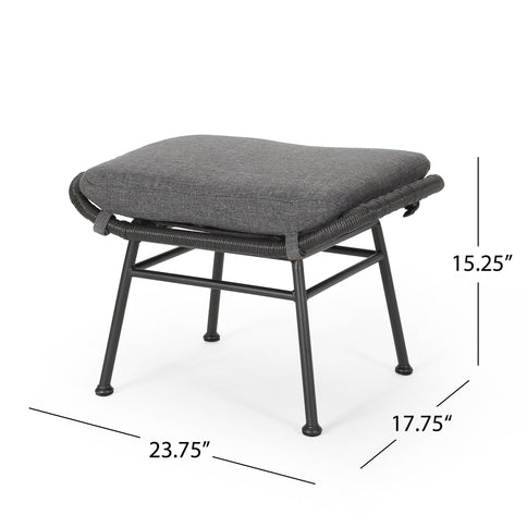 Outdoor Modern Boho Wicker Ottoman With Cushions (Set of 2)