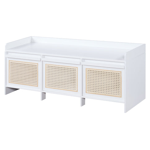 Entryway Shoe Bench With Drawers & Button Tufted Cushion
