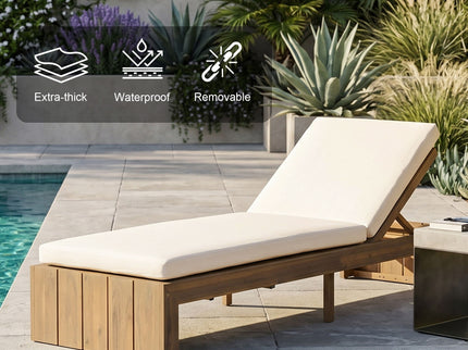 Adjustable Outdoor Chaise Lounge Patio Recliner - Beige / Light Teak