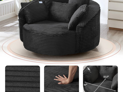 Swivel Accent Barrel Chair With Adjustable Phone Holder, 5 Pillows For Living Room