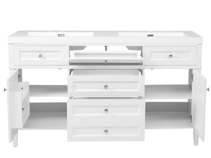 Bathroom Vanity With Double Sink, 3 Drawers, 2 Doors, Adjustable Shelves, Freestanding - White