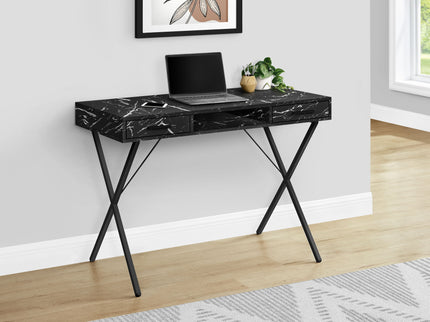 Computer Desk, Home Office, Laptop, Left, Right Set-Up, Storage Drawers, Work, Marble Look Laminate, Contemporary, Modern - Black