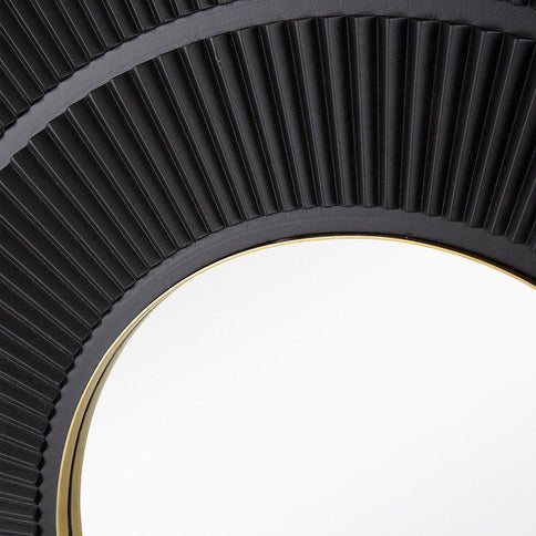 Square Carved Mirror With Pleated Design WithIron Frame, Neutral Colorway Wall Decor For Living Room Bathroom Entryway