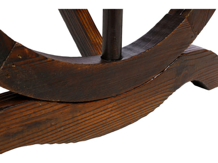 Rustic Wooden Bench With Wagon Wheel Legs For Garden And Patio - Brown