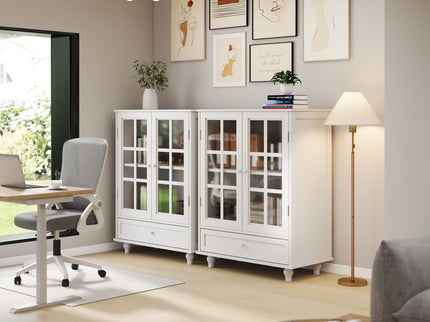 Minimalist Buffet Cabinet With Double Glass Doors And Drawer