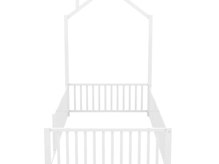 Metal House Platform Bed With Guardrail And Chimney