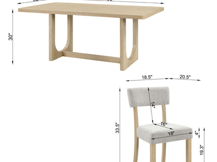 7 Piece Dining Table Set For 6, Rectangular Table & 6 Upholstered Chairs, Sturdy U - Shaped Base For Dining Room - Light Oak