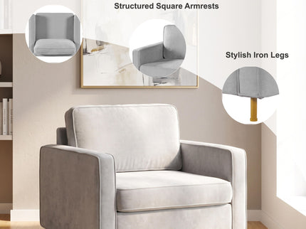 Accent Chair Upholstered Single Sofa With Square Arms, Sewn Pillow Back For Living Room