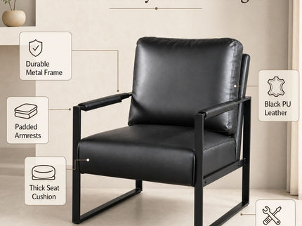 Classic Mid Century Modern Accent Chair With Durable Square Metal Frame, Armchair